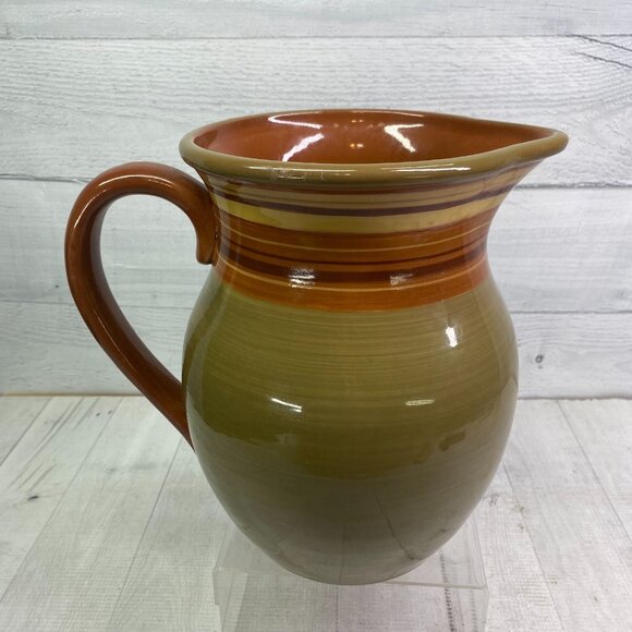 Raymond Waites Certified Intl RONDO Brown Rust Yellow 128oz Beverage Pitcher - Picture 2 of 16
